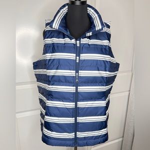 Land’s End Navy Cream Stripe Puffer Vest Size L NWT